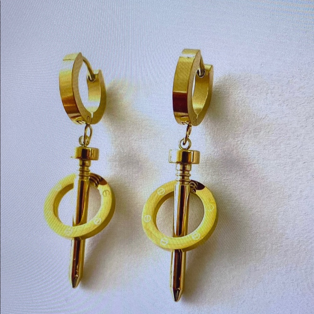 Gold Hoop Earrings with Dagger Charm